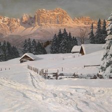 Схема вышивки «закат в зимних горах»