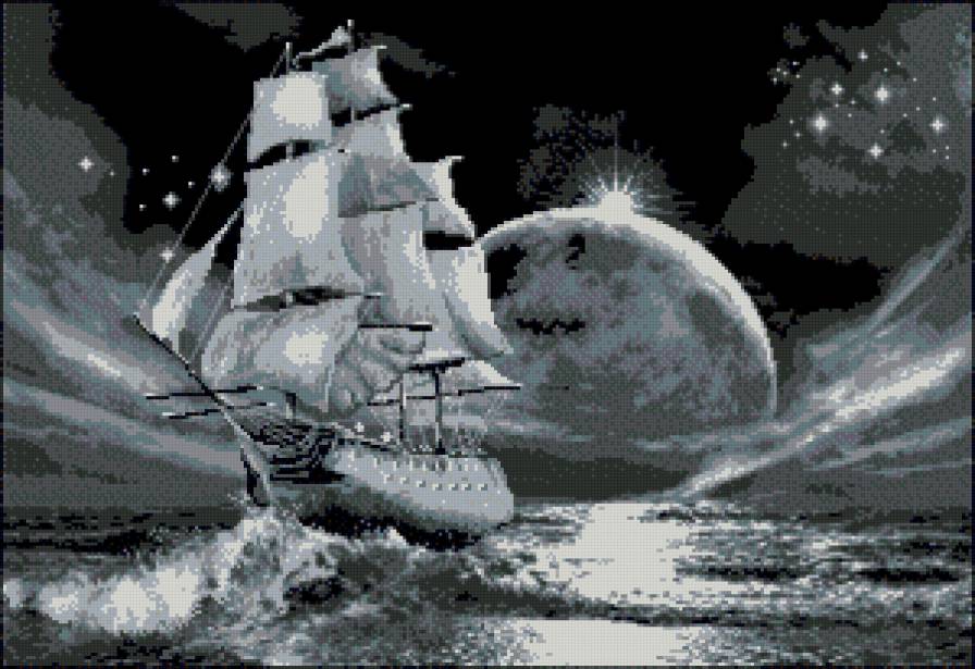 Лунный путь - корабль, море, луна - предпросмотр