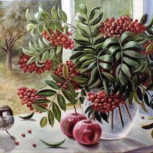 Схема вышивки «Воробьева Ольга.  Горит опять рябины медь...»