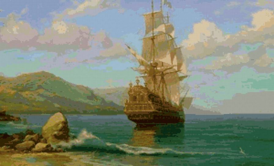 Оноприенко Игорь. Лазурный берег - корабль, лето, пейзаж, море, живопись - предпросмотр