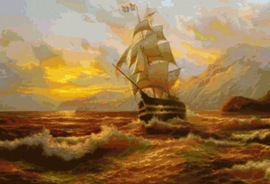 Оноприенко Игорь. Рассвет на море - лето, море, корабль, живопись, пейзаж - предпросмотр
