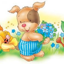 Схема вышивки «собачка в клумбе»