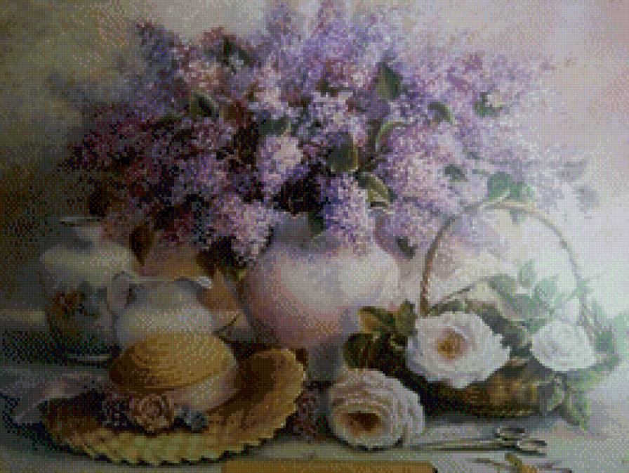 Натюрморт - Сирень - розы, сирень, цветы, натюрморт - предпросмотр
