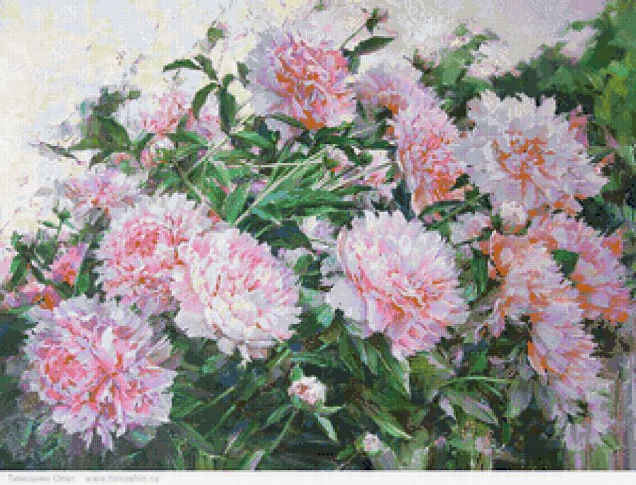 куст с пионами - панно, букет, весна, пионы, живопись, нежность, цветы - предпросмотр