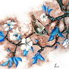 Схема вышивки «птица на ветке сакуры»