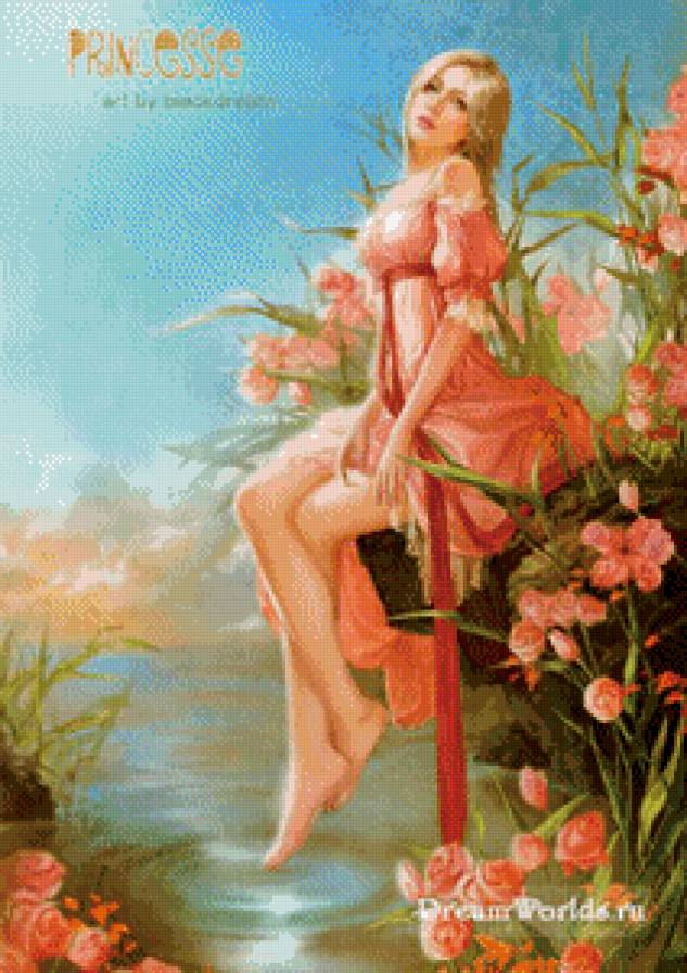 девушка у пруда - девушка, цветы, пруд - предпросмотр