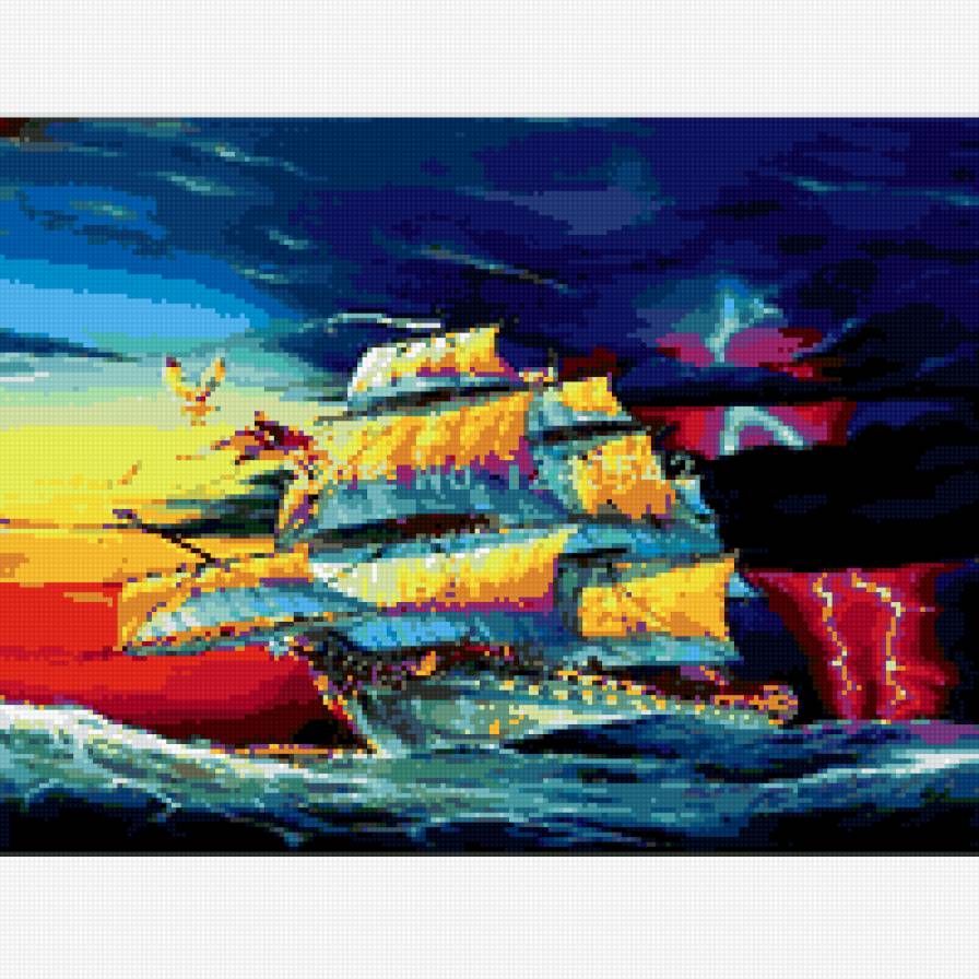 гроза на закате - море, корабль - предпросмотр