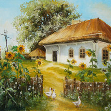 Схема вышивки «деревенский пейзаж»