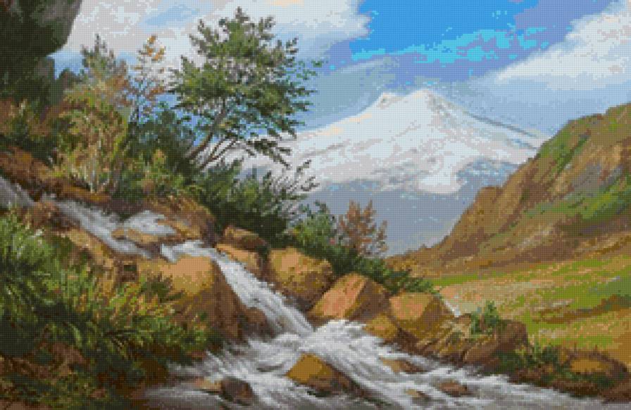 Сизоненко Юрий. Приэльбрусье - природа, пейзаж, картина, лето, ручей, горы - предпросмотр