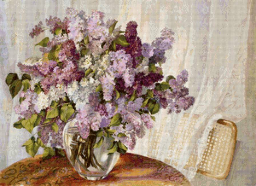 нежная сирень - натюрморт, живопись, ваза, сирень, букет, нежность, весна - предпросмотр