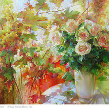 Схема вышивки «букет кремовых роз»