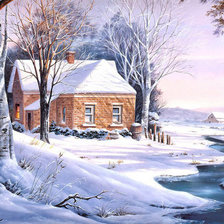 Схема вышивки «зима в деревне»