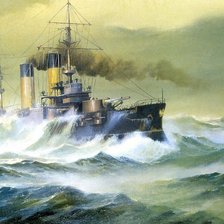 Схема вышивки «крейсер в волнах»