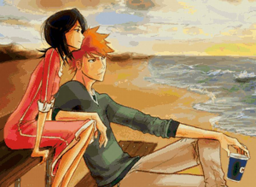 пара на берегу - море, любовь, пара, закат, пейзаж, прибой, пляж, берег - предпросмотр