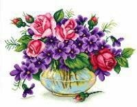 корзинка с фиалками и розами