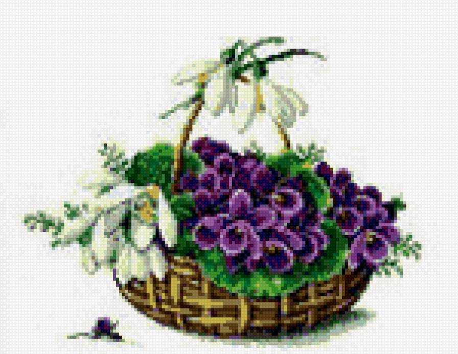 корзинка с фиалками и крокусы - предпросмотр