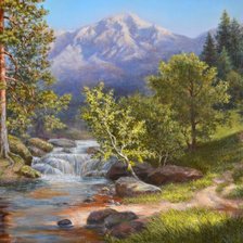 Схема вышивки «горный пейзаж с водопадом»