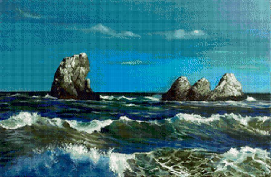 морской пейзаж - скалы, пейзаж, прибой, волны, берег, море, живопись, отдых - предпросмотр