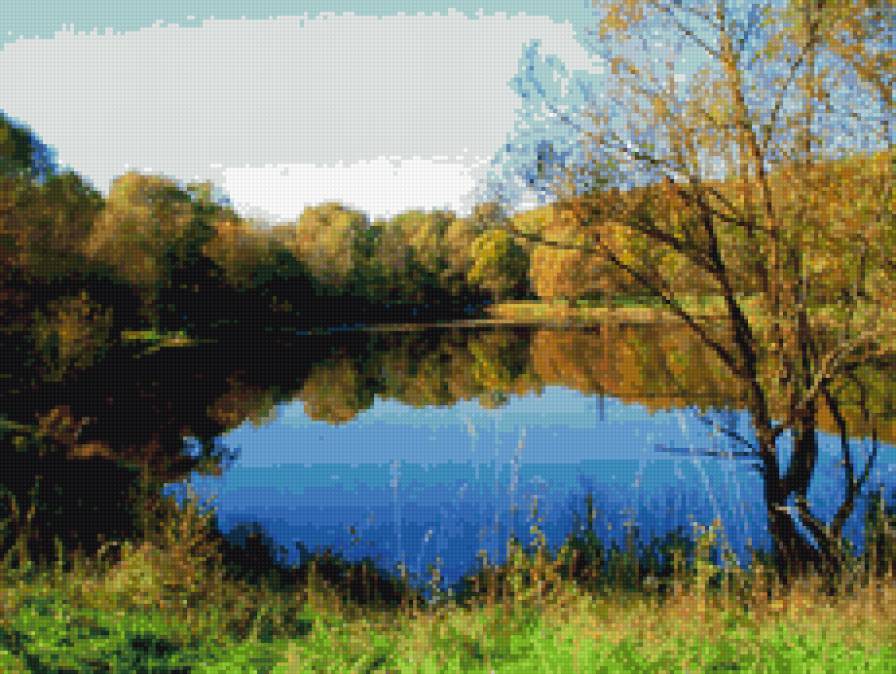 Золотая осень - пруд, осень, пейзаж - предпросмотр