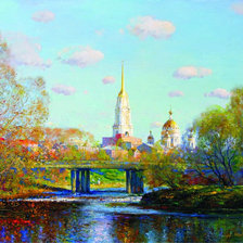 Схема вышивки «пейзаж с церковью»