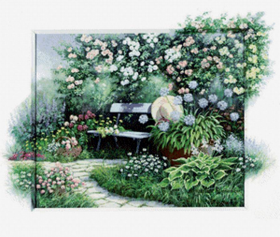 скамейка в саду - предпросмотр