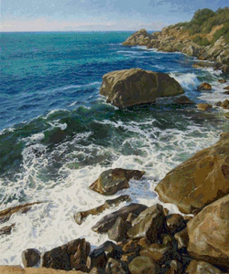 морской прибой - живопись, море, берег, прибой, волны, пейзаж, отдых, скалы - предпросмотр