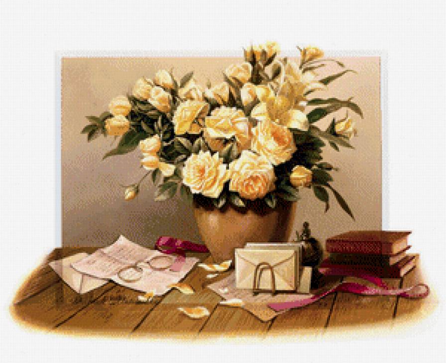 натюрморт - розы, ваза - предпросмотр