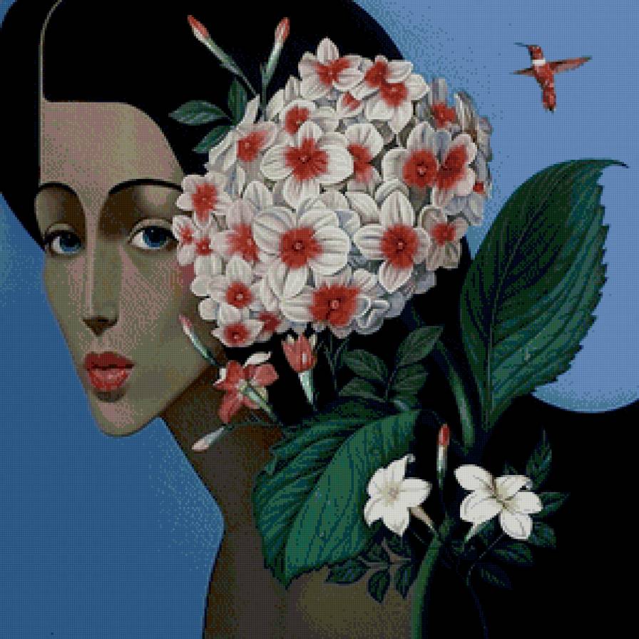 девушка с гортензией - женщина, гортензия, цветы, арт, живопись, девушка, портрет - предпросмотр