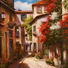 Схема вышивки «Tan Chun Chi - Улицата с червените цветя»