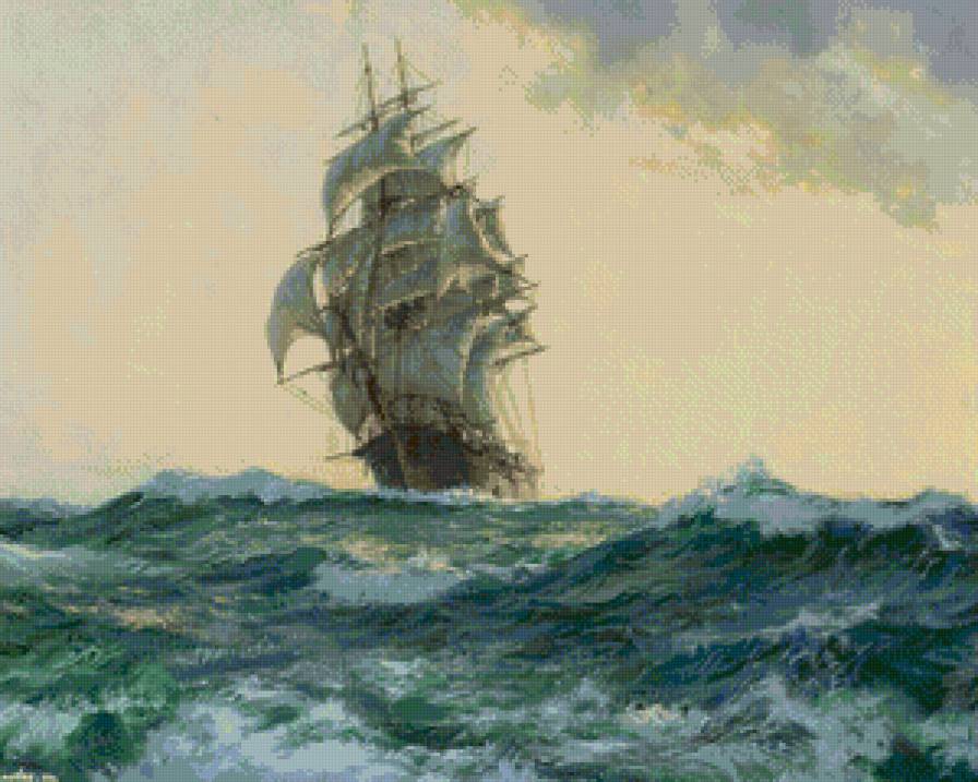 парусник - океан, море, небо, волны, паруса, чайки, парусник - предпросмотр