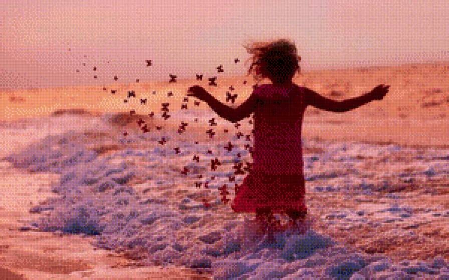 №915250 - волны, бабочки, девочка - предпросмотр