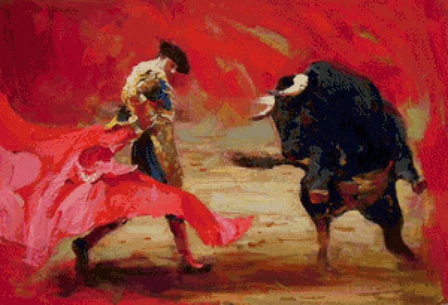 коррида - испания, картина, живопись, бык, коррида, торреодор - предпросмотр