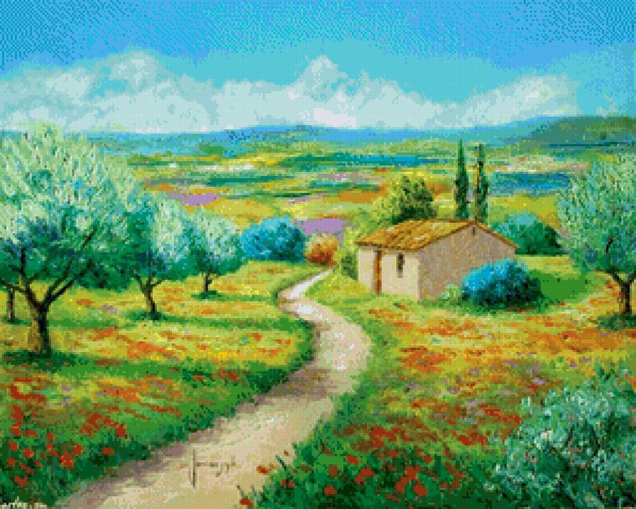 оливковый сад в провансе - живопись, краски, лето, прованс, оливки, сад, юг, пейзаж - предпросмотр