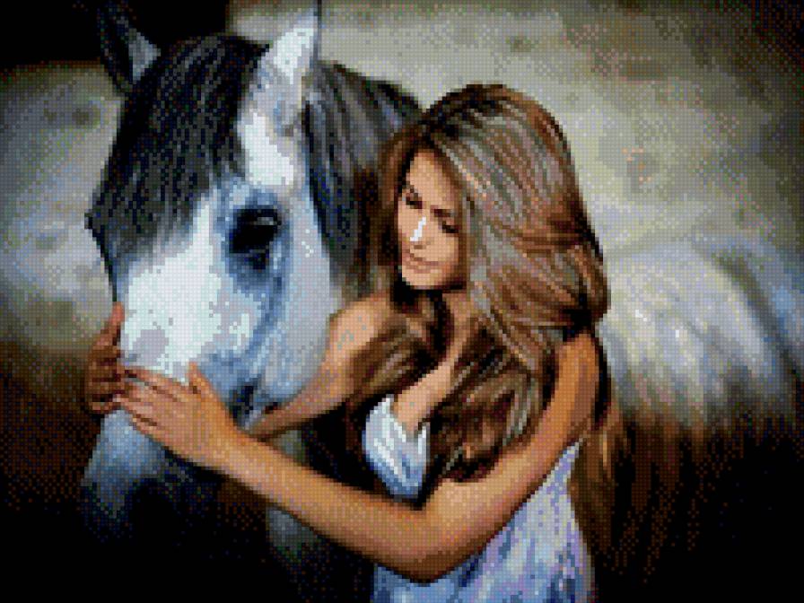 Девушка с лошалью - люди, девушка, лошади, животные - предпросмотр