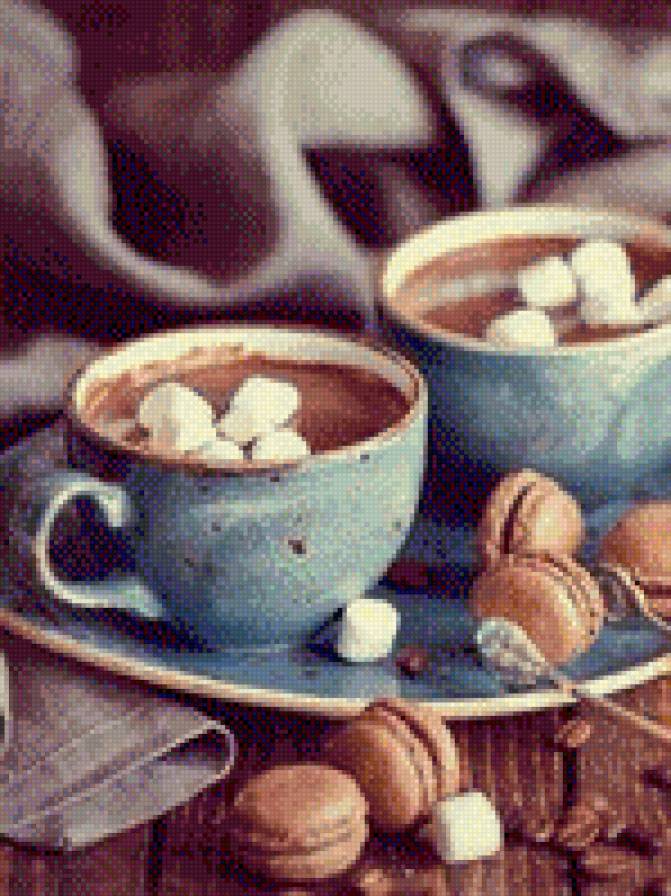 Завтрак для двоих - чашки, зефир, завтрак, романтика, какао - предпросмотр