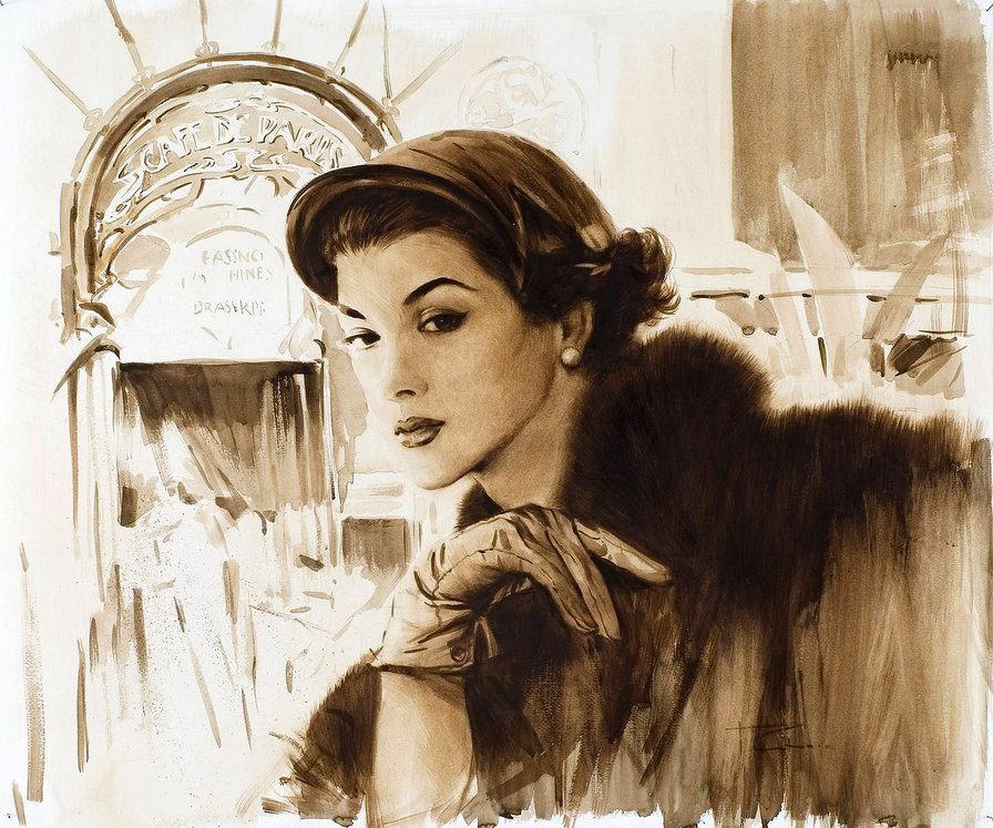 женский образ - девушка, женщина, сепия, красавица, графика, монохром - оригинал