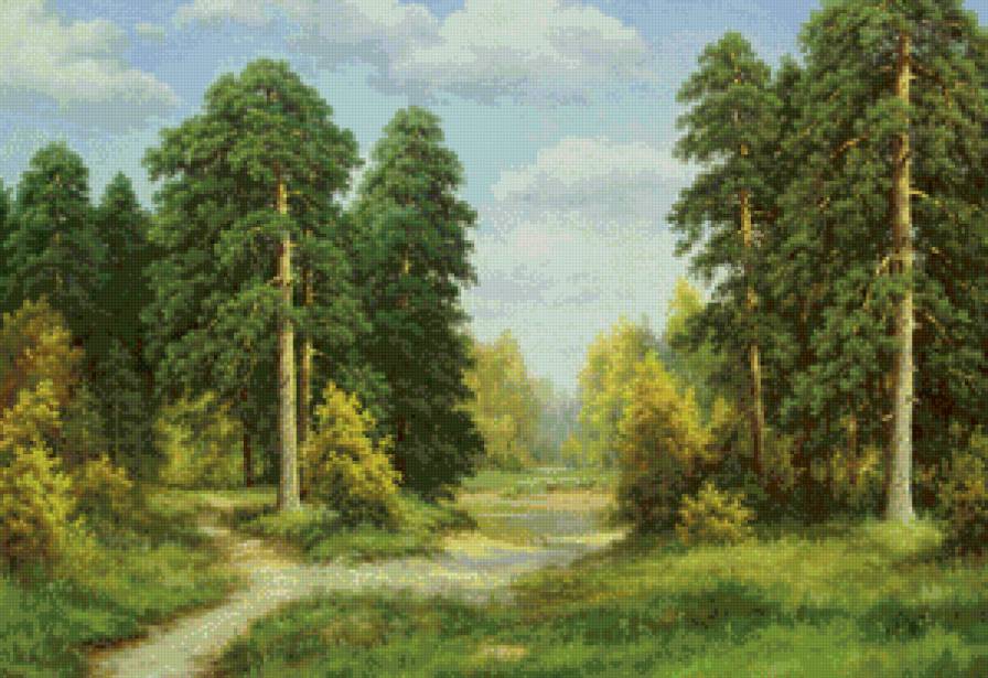 лето в дубовой роще - лето, дерево, дуб, живопись, лес, роща, природа, пейзаж - предпросмотр