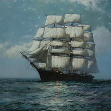 Схема вышивки «парусник в звёздную ночь»