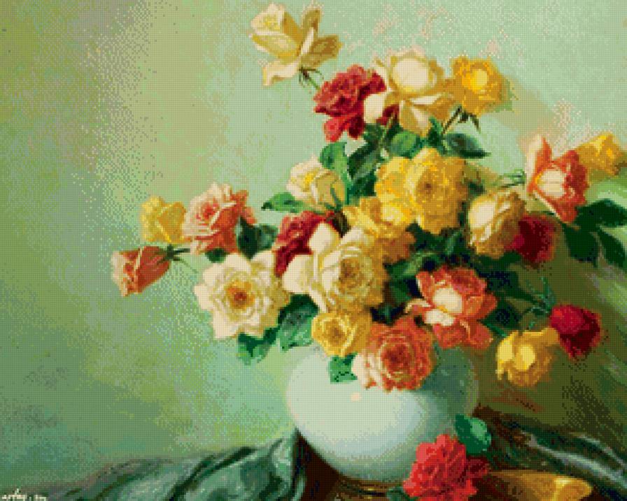 розы в вазе - ваза, розы, живопись, натюрморт, нежность, цветы, букет - предпросмотр