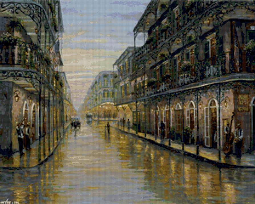 городской пейзаж с прошлого века - здание, америка, графика, город, пейзаж, живопись, лето - предпросмотр