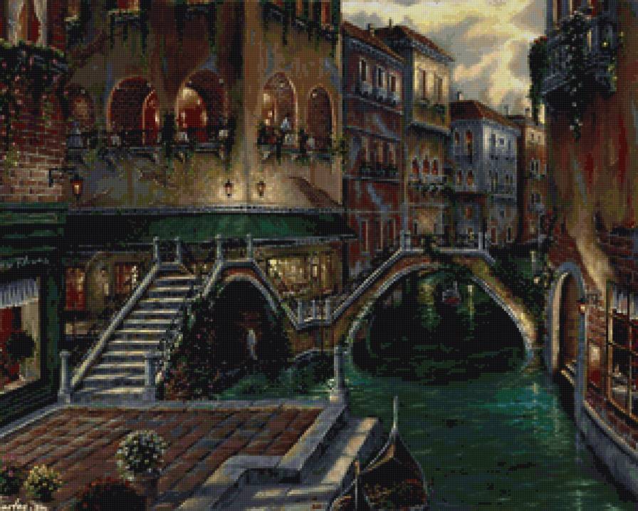 венеция - город, гондола, пейзаж, фонари, италия, вечер, сумерки, венеция - предпросмотр