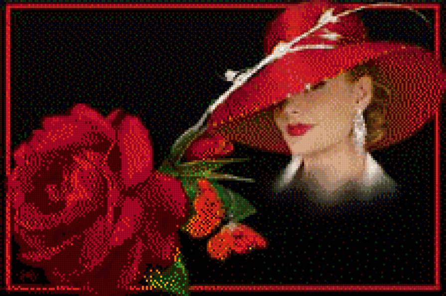 дама в красной шляпе - предпросмотр