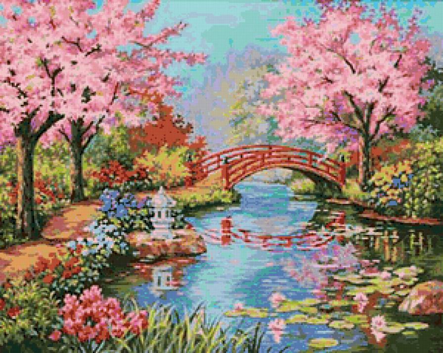 Парк - река, парк, природа, цветение, мост - предпросмотр