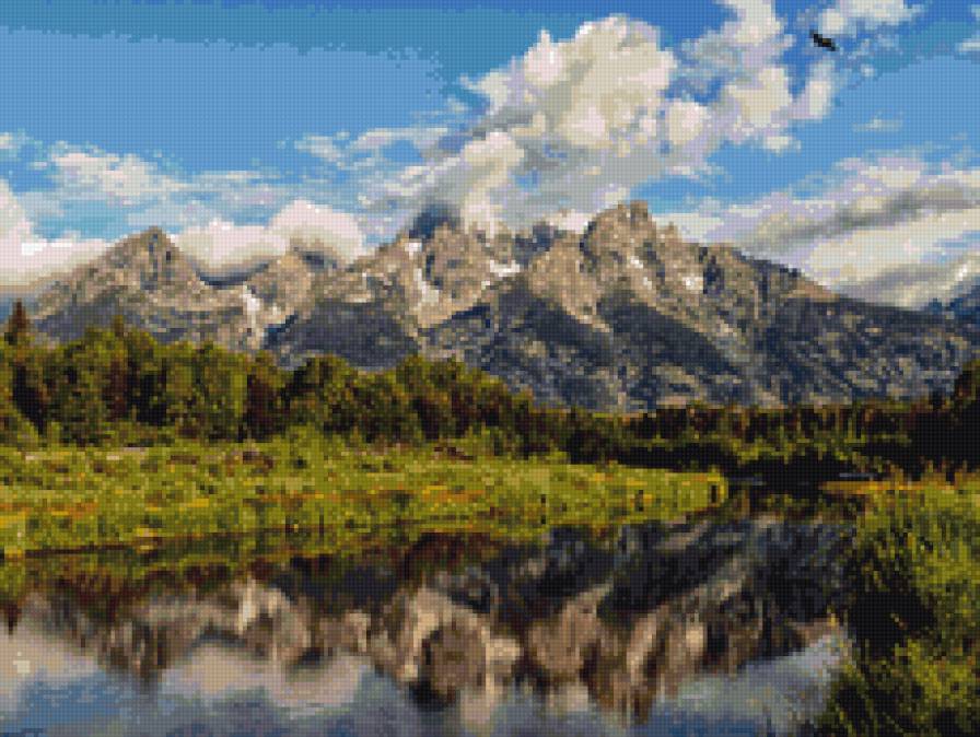 Горнный пейзаж - пейзаж, река, горы, природа - предпросмотр