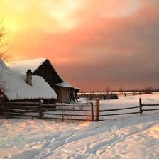 Схема вышивки «Зима,деревенский пейзаж»
