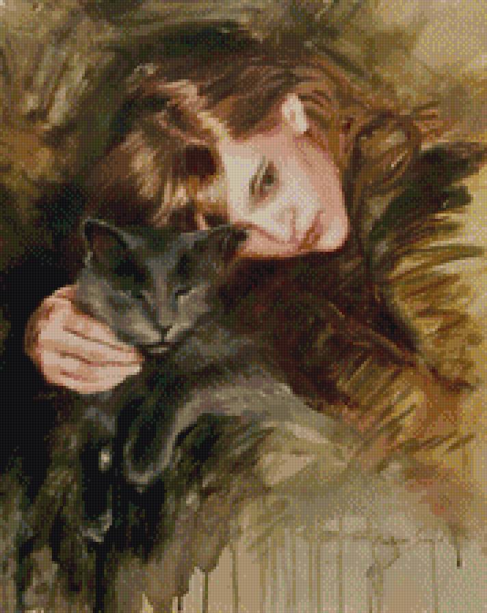 Девушка с кошкой - предпросмотр