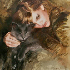 Схема вышивки «Девушка с кошкой»
