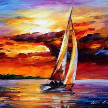 Схема вышивки «парусник на закате»