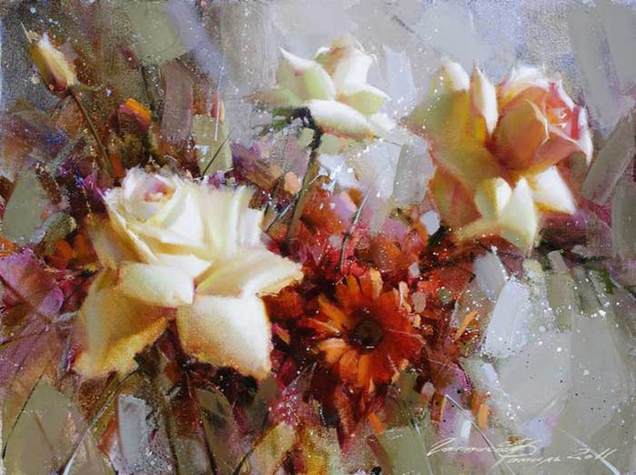Розы акварель - букет, цветы, розы, акварель - оригинал
