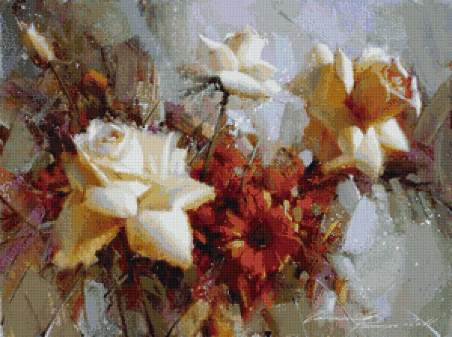 Розы акварель - розы, цветы, букет, акварель - предпросмотр